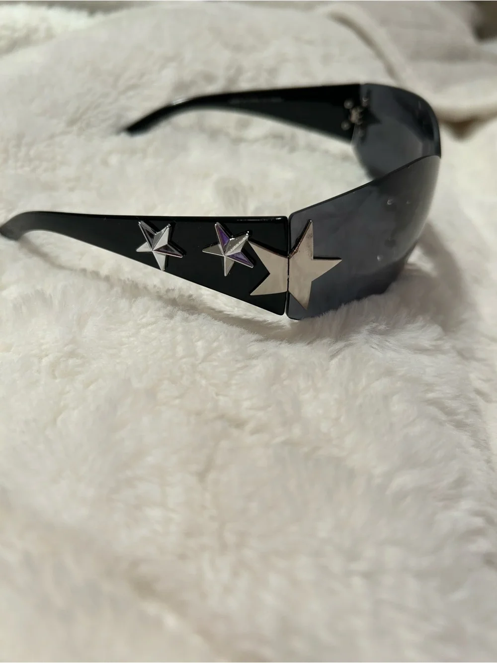 Fashion Nova Black Shield Sunglasses with Silver Star Details